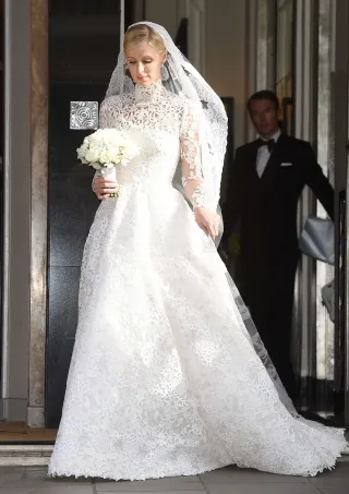 Nicky Hilton high neck lace long sleeve wedding dress