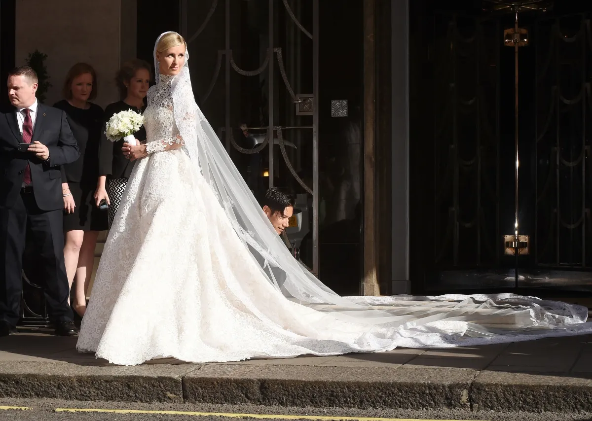 Nicky Hilton high neck lace princess wedding dress with chapel train Nicky Hilton high neck lace princess wedding dress with chapel train