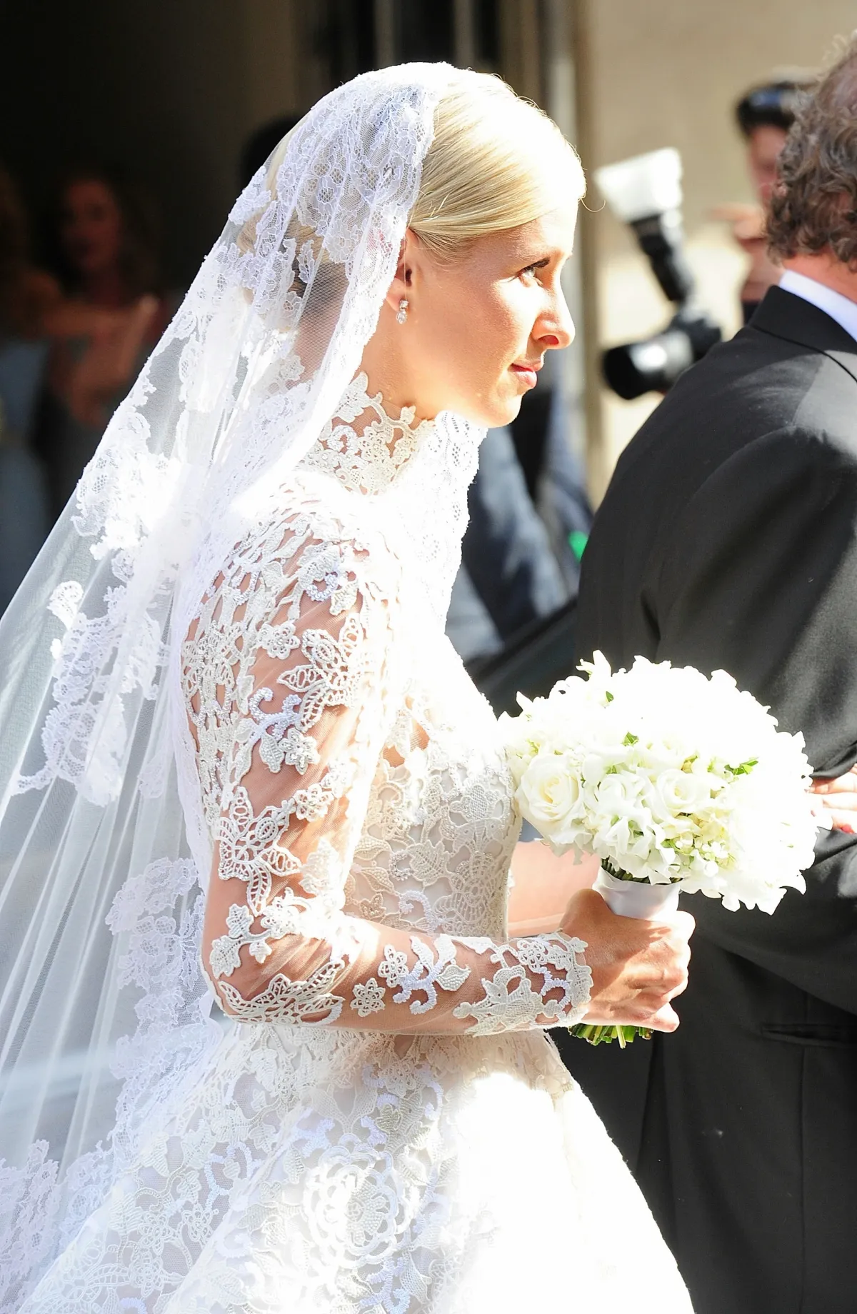 Nicky Hilton illusion high neck lace long sleeve wedding dress Nicky Hilton illusion high neck lace long sleeve wedding dress