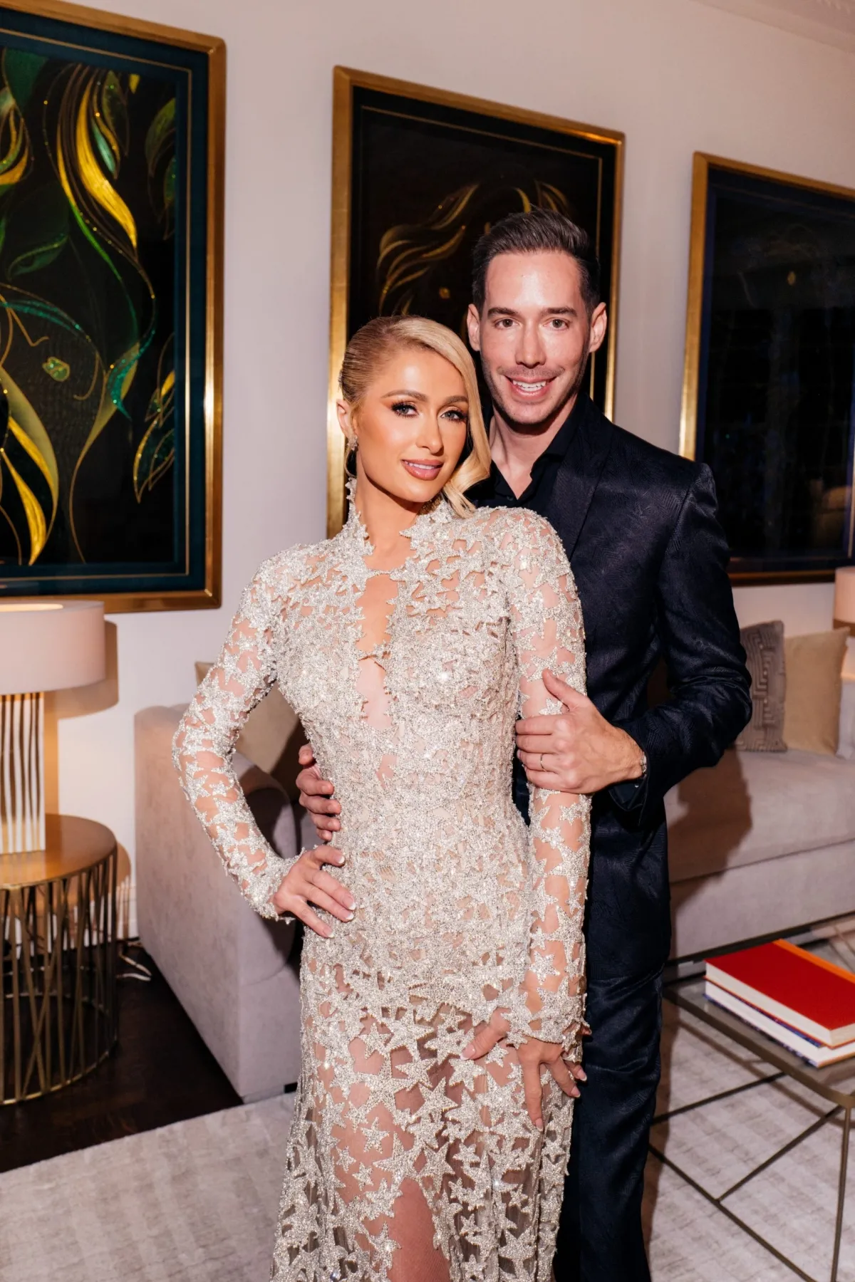 Paris Hilton glitter star sheer sexy bridal shower dress