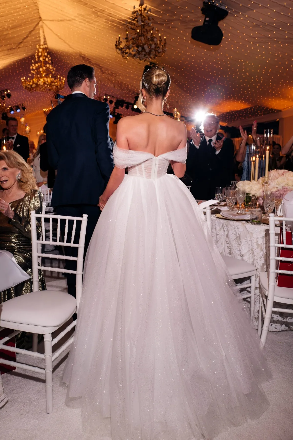 Paris Hilton off shoulder glitter tulle puffy wedding dress Paris Hilton off shoulder glitter tulle puffy wedding dress
