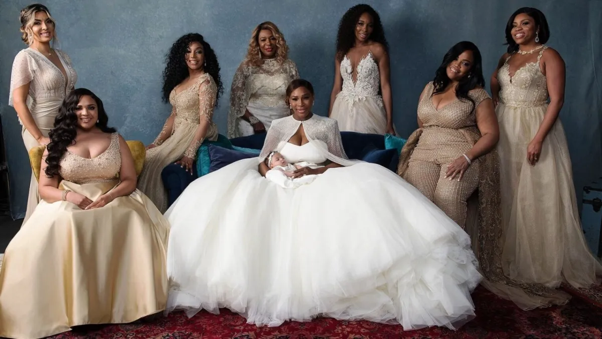 Serena Williams strapless caped wedding ball gown