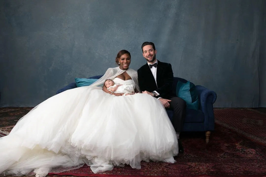 Serena Williams strapless puffy tulle wedding dress