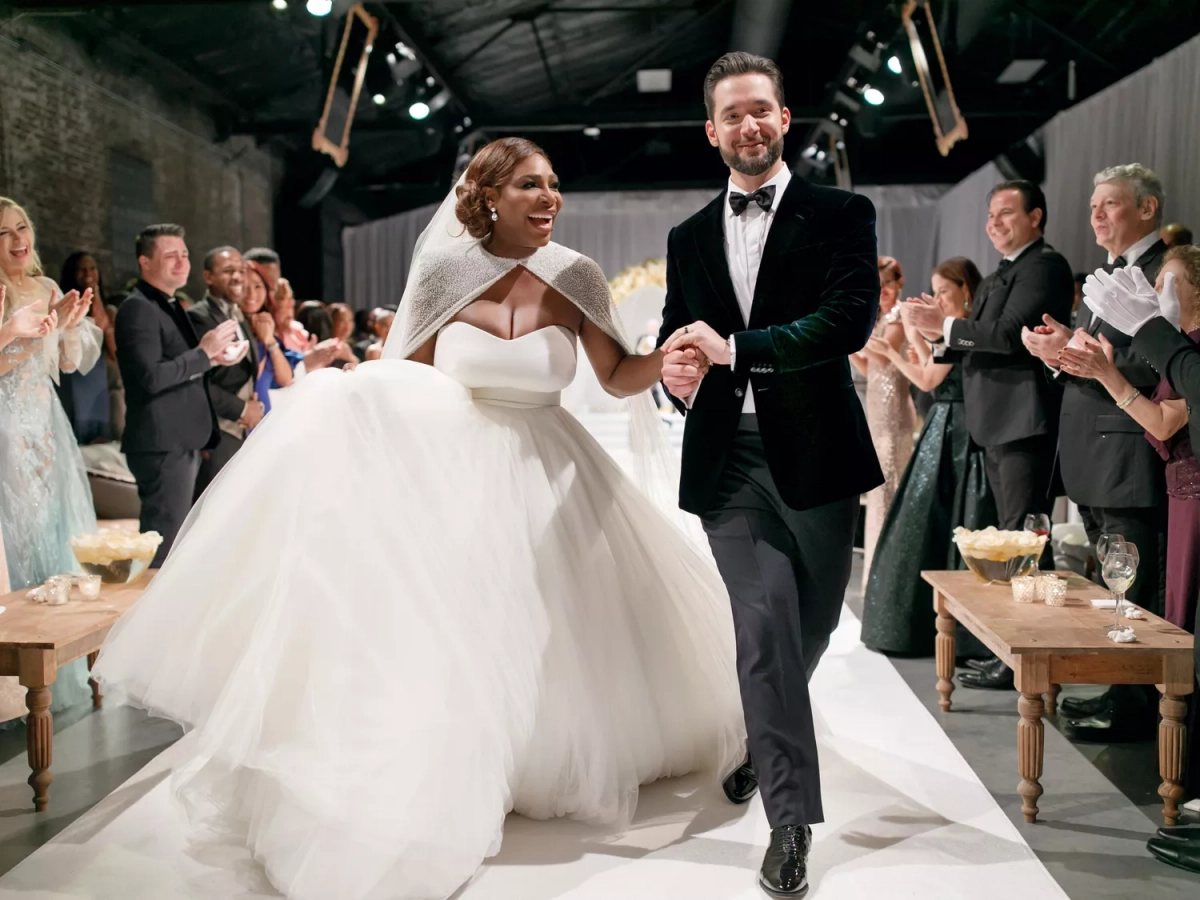 Serena Williams strapless sweetheart wedding ball gown