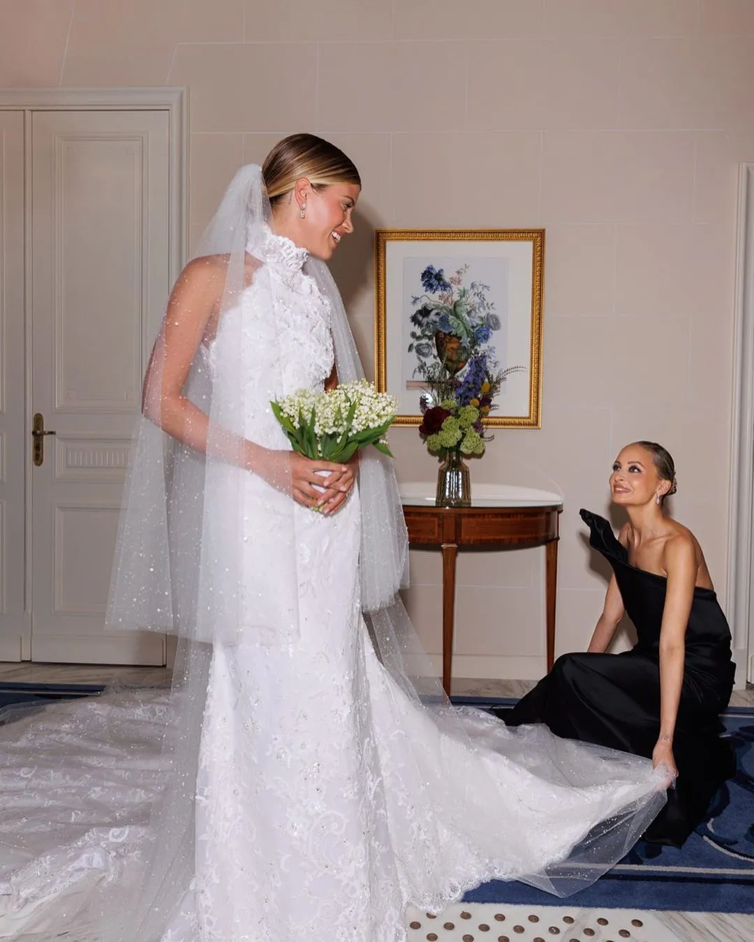 Sofia Richie scalloped halter beaded lace mermaid wedding dress Sofia Richie scalloped halter beaded lace mermaid wedding dress