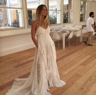 bar refaeli lace and chiffon a line boho wedding dress