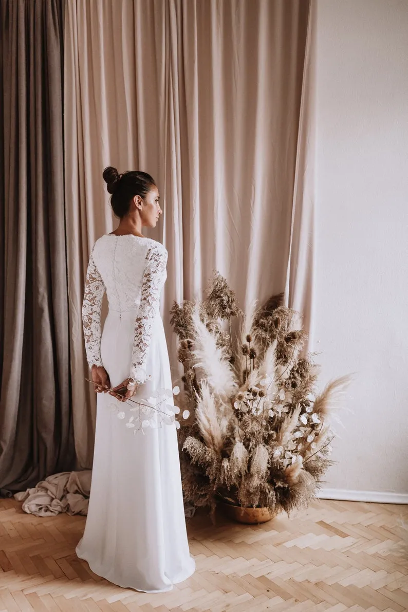 long sleeve closed back spring bridal dress