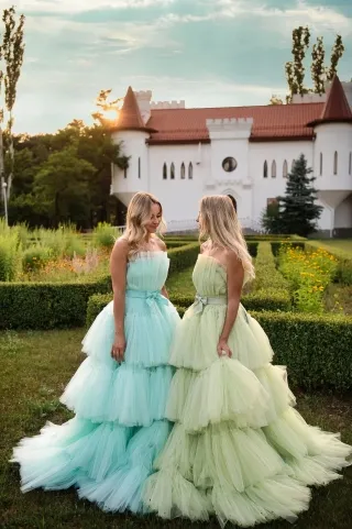 flattering strapless tiered tulle puffy prom dance dress