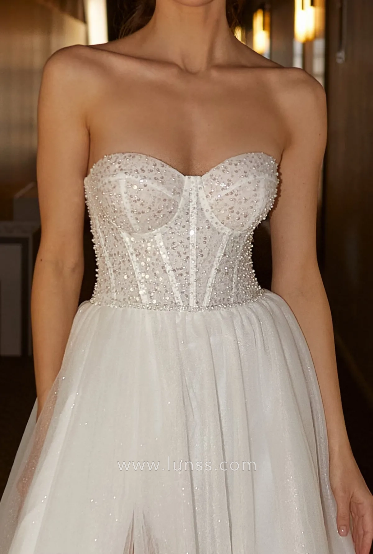 glitter tulle corset bridal dress