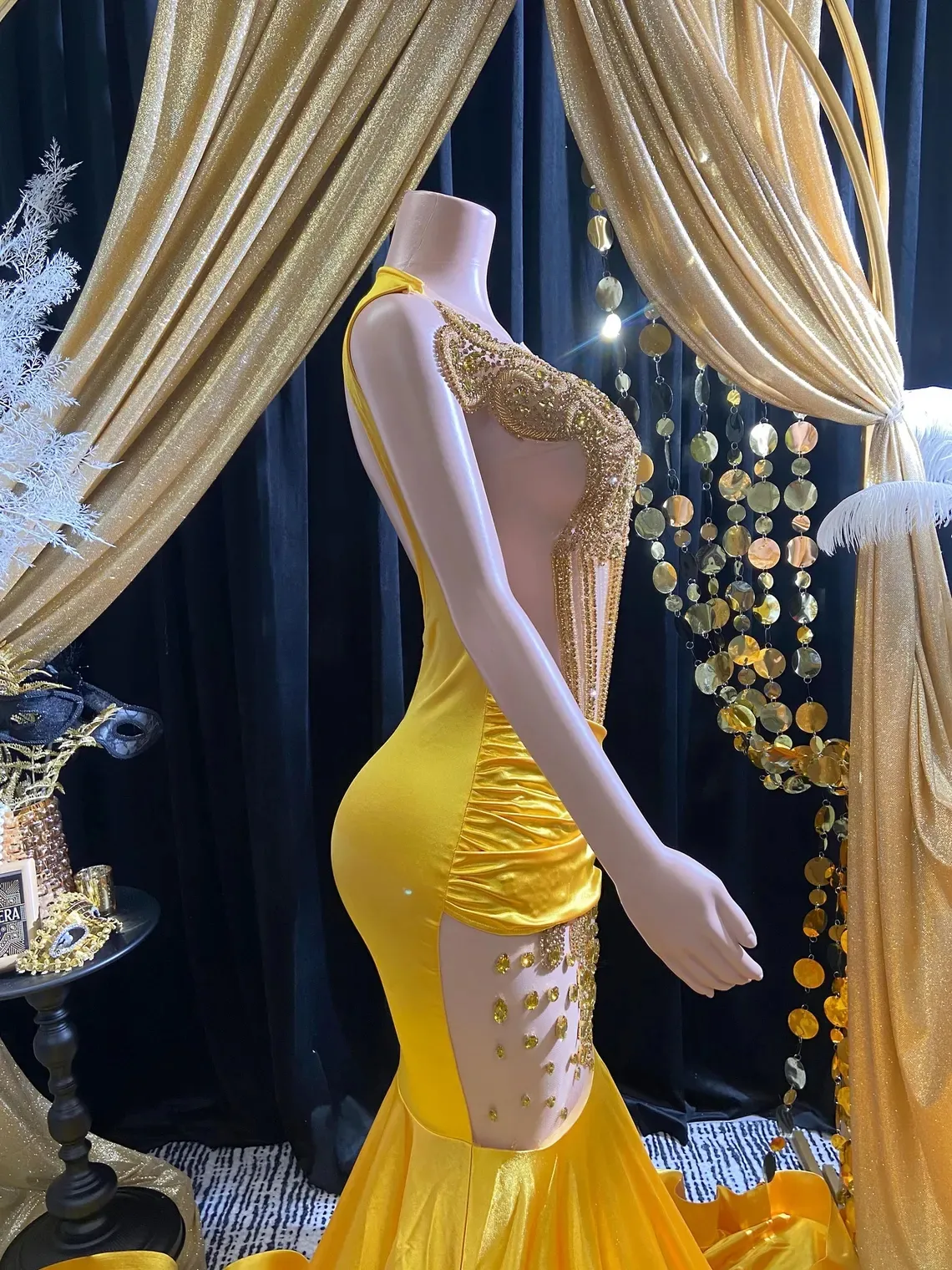 gold beading illusion prom dress gold beading illusion prom dress