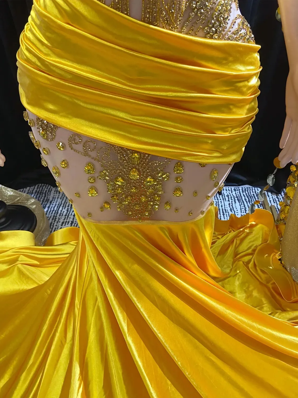 gold beading pleated satin prom dress gold beading pleated satin prom dress