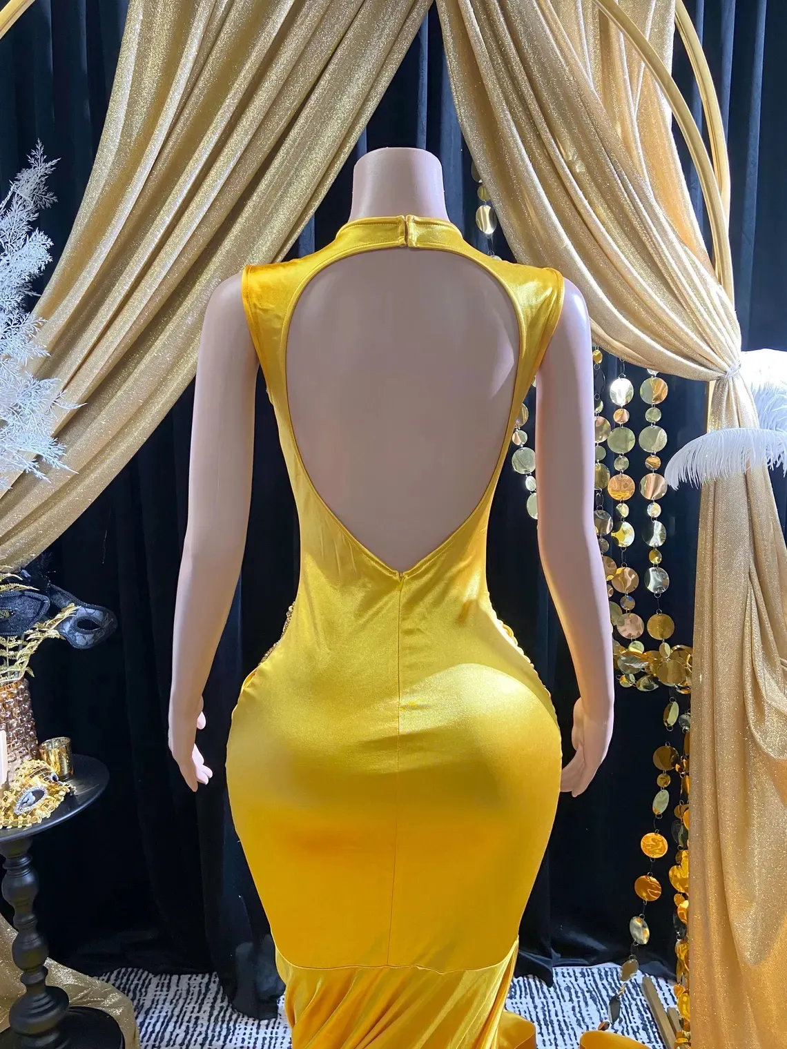 gold open back satin prom gown gold open back satin prom gown