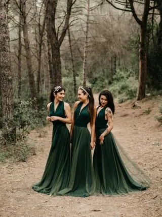 infinity dark green bridesmaid dress with a tulle overlay