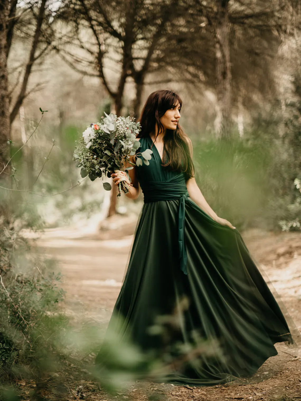 infinity dark green halter long bridesmaid dress
