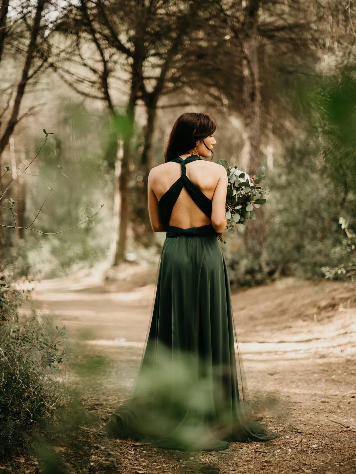 infinity dark green open back bridesmaid dress