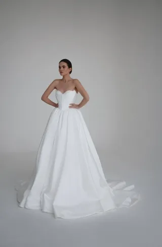 pearled sweetheart neck corset royal satin wedding gown