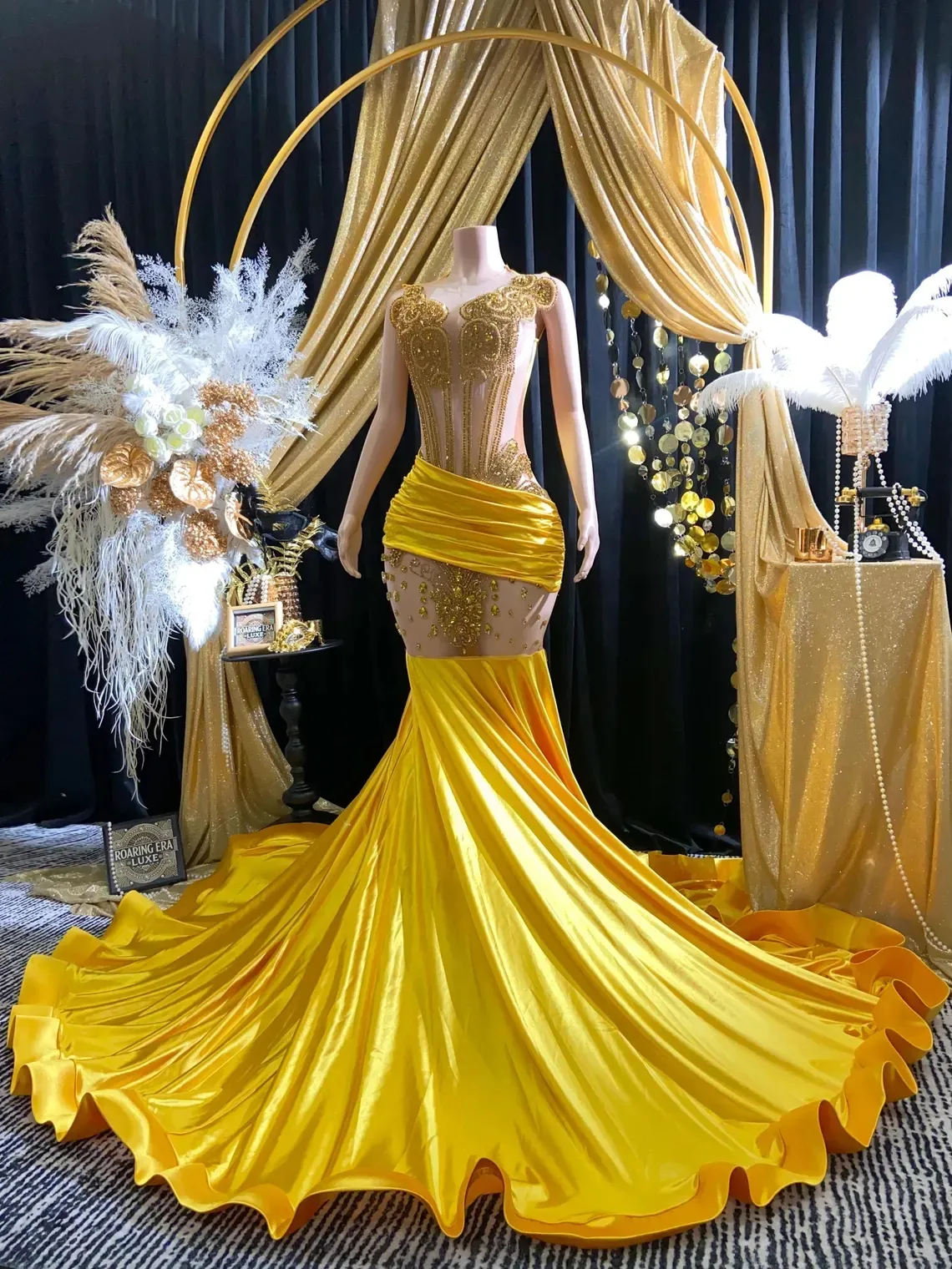 sexy gold beading and satin trumpet photoshoot dress sexy gold beading and satin trumpet photoshoot dress