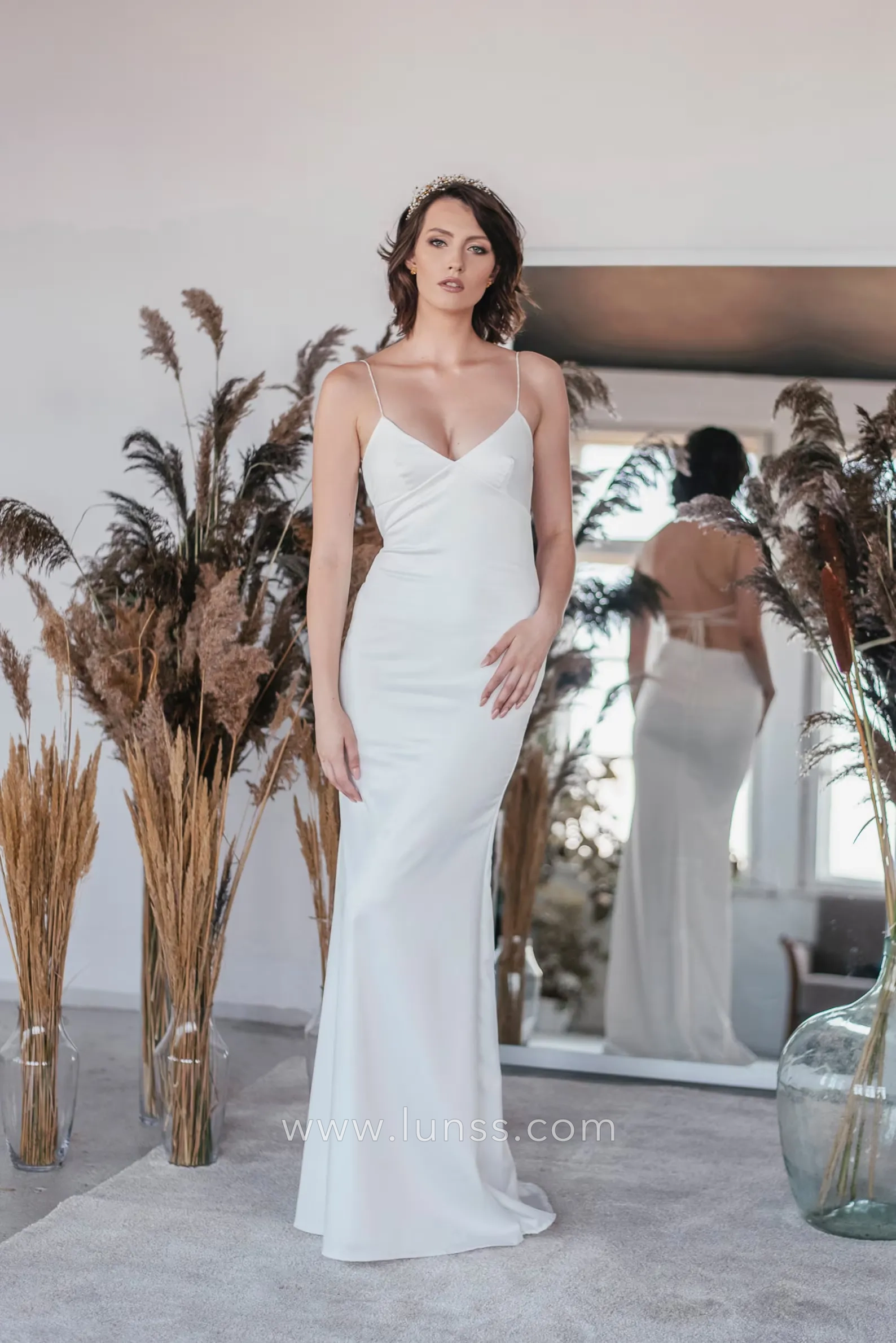 slip satin spaghetti strap backless reception dress slip satin spaghetti strap backless reception dress