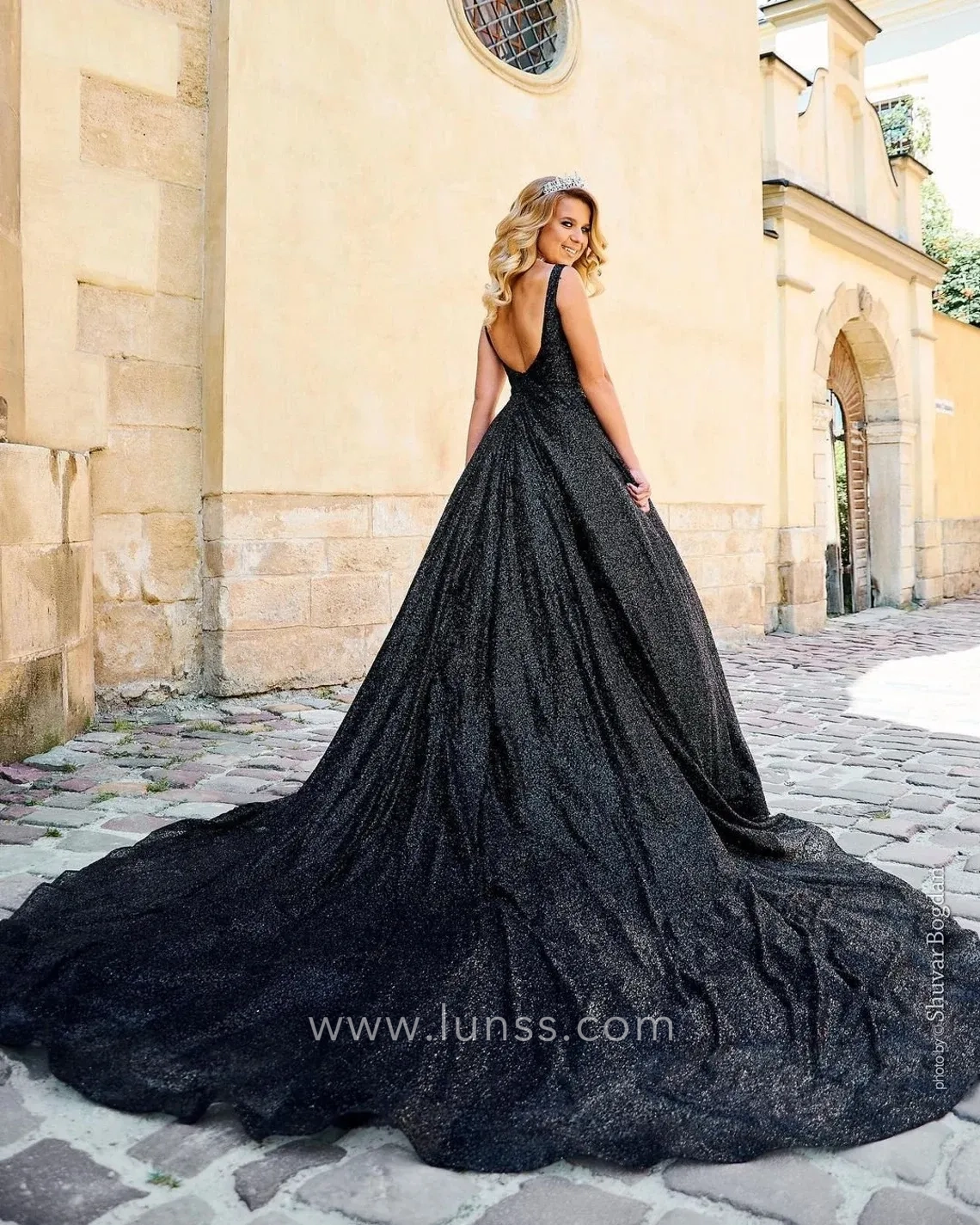 sparkly black sequin low back gala dress