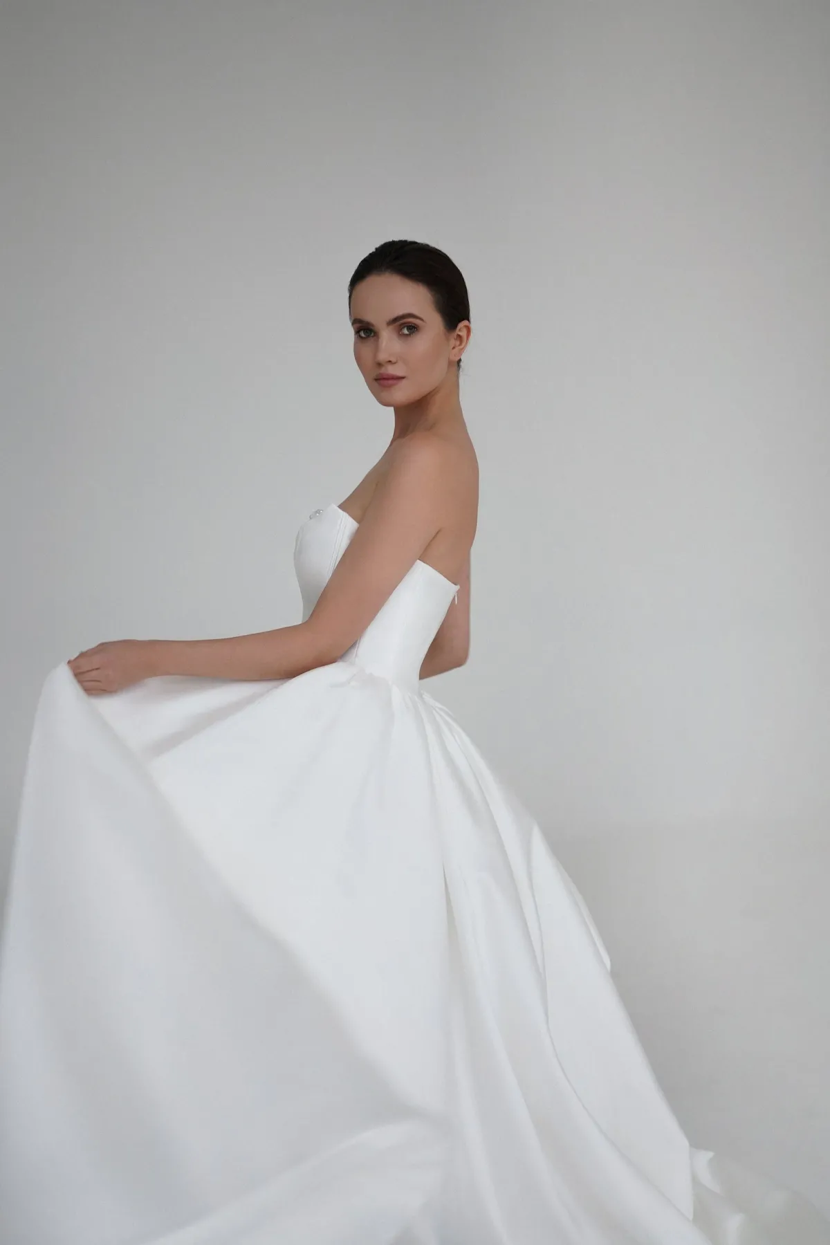 strapless corset off white satin wedding dress