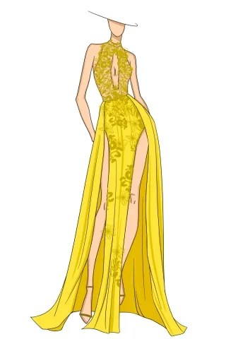 golden floral gown a sexy evening dress sketch golden floral gown a sexy evening dress sketch