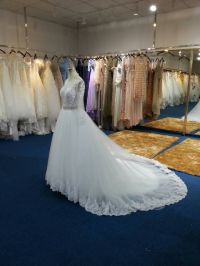 Feminine Transparent Lace Embroidered Custom Wedding Dress