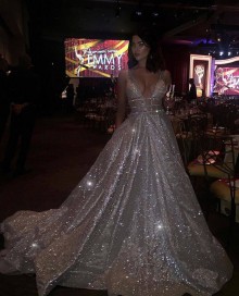 Prom Dress with Gold Glittery Sparkles