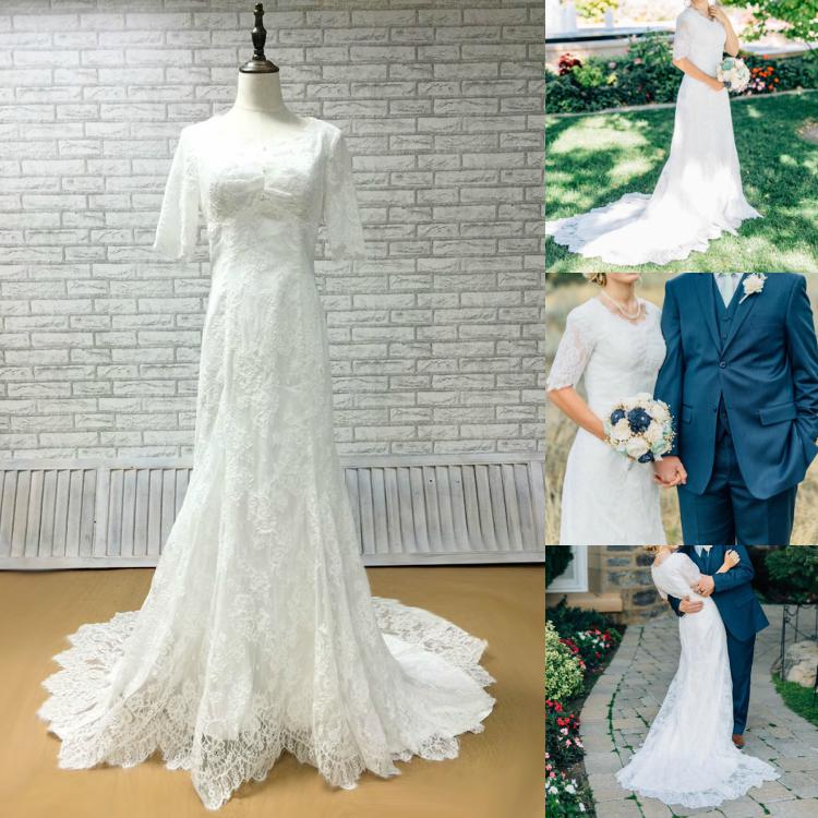 elegant above elbow sleeve sweetheart neck lace wedding dress