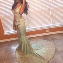 golden appliqued prom dress