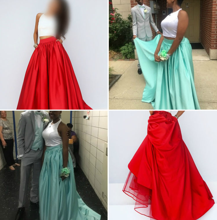 two piece prom dress with mint blue bottom