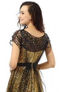 Asymmetrical Ankle Length Gold Sequin Dancing Dress - Lunss