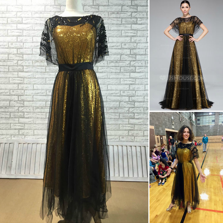 ankle length gold sequin dancing dress