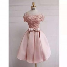 pink lace and satin short dress