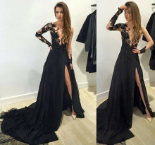Tighter Fit Satin Black Lace Overlay Prom Dress