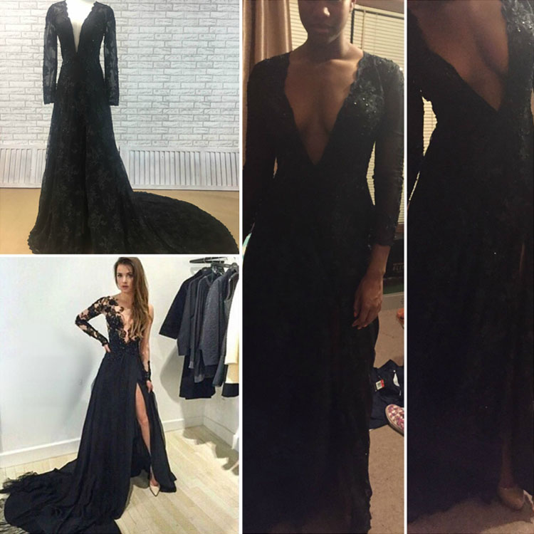 Tighter Fit Satin Black Lace Senior Sexy Prom Dress