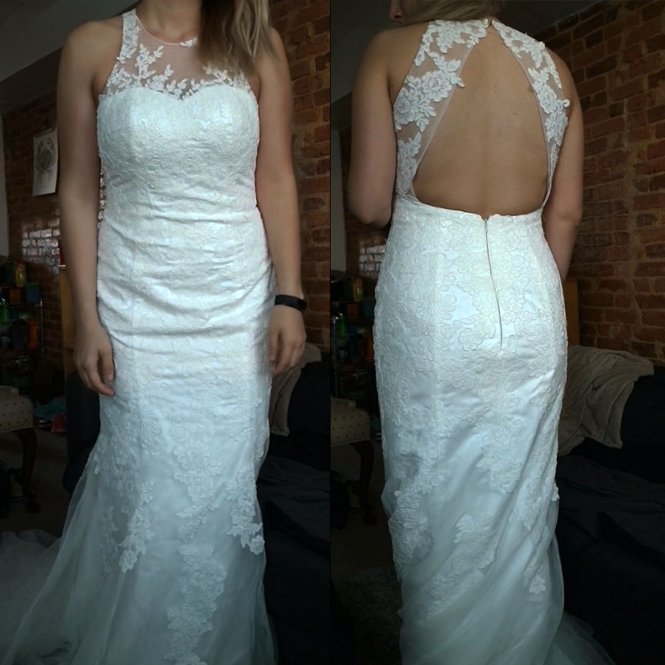 High Neck Flowy A line Bridal Dress with Keyhole Back