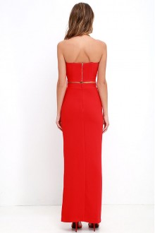 two piece low back prom dress