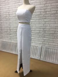 white two piece prom dress with tight skirt