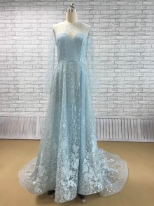 all over lace blue sheer dress