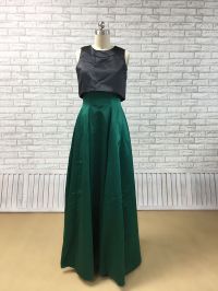 dark pine green bottom two piece satin dress