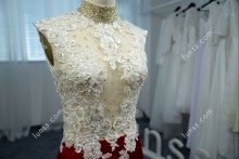 Beaded Lace Appliques High Neck Prom Dress