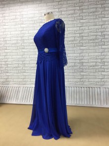A line scalloped lace chiffon floor length bridesmaid dress