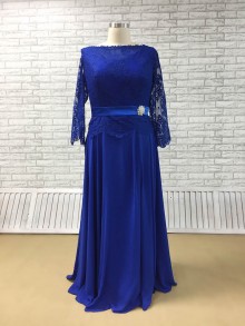 A line scalloped neck sheer 3 4 sleeve lace chiffon bridesmaid dress