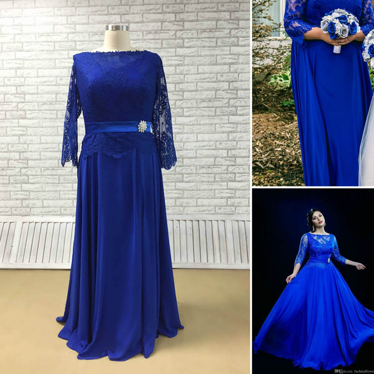 A line scalloped neck sheer sleeve lace chiffon floor length bridesmaid dress