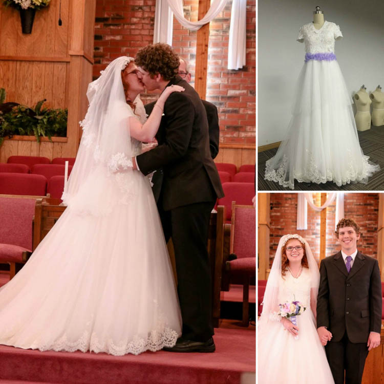 Customized Short Sleeve V Neck Lace and Tulle Puffy A line Wedding Dress
