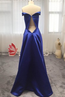 Hi Lo Royal Blue Shiny Satin Dress with Sweep Train