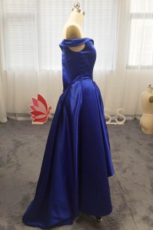 Royal Blue Shiny Satin Dress with Sweep Train