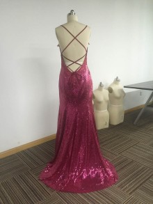 Sparkling Burgundy Sequin Interlaced Cross back Dress