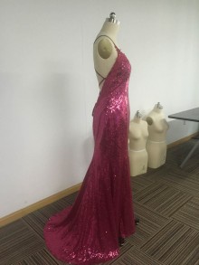 Sparkling Burgundy Sequin Prom Dress