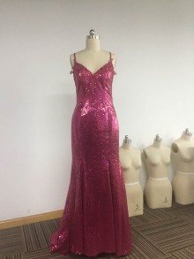 Sparkling Burgundy Sequin Proper V neck Cross back Dress